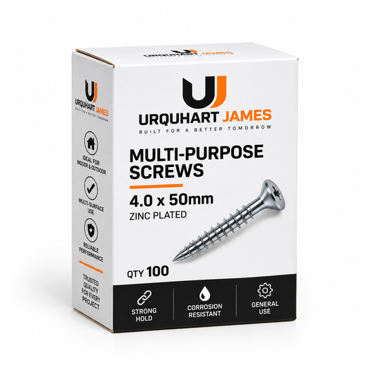 Urquhart James Multi-Purpose Screws 4.0 x 50mm – Zinc Plated, Pack of 100